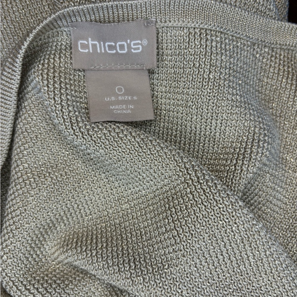 Chico’s Sleeveless Minimalist V Neck Metallic Tank Color Silver - Picture 3 of 4